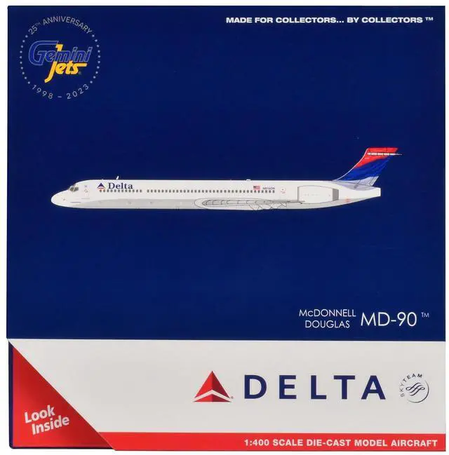 Alt view image 6 of 6 - McDonnell Douglas MD-90 Commercial Aircraft "Delta Air Lines" White with Blue and Red Tail 1/400 Diecast Model by GeminiJets
