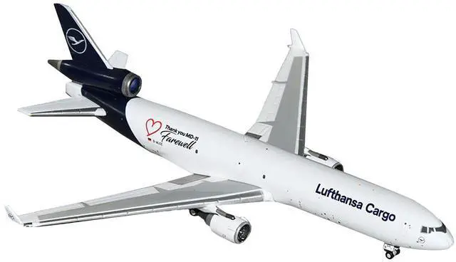 Alt view image 5 of 6 - McDonnell Douglas MD-11F Commercial Aircraft "Lufthansa Cargo" White with Dark Blue 1/400 Diecast Model by GeminiJets