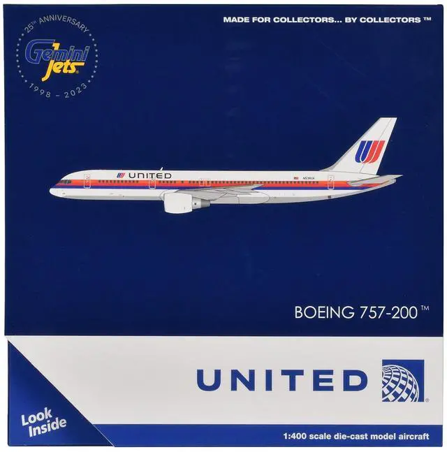Alt view image 6 of 6 - Boeing 757-200 Commercial Aircraft "United Airlines" (N536UA) White with Stripes 1/400 Diecast Model by GeminiJets