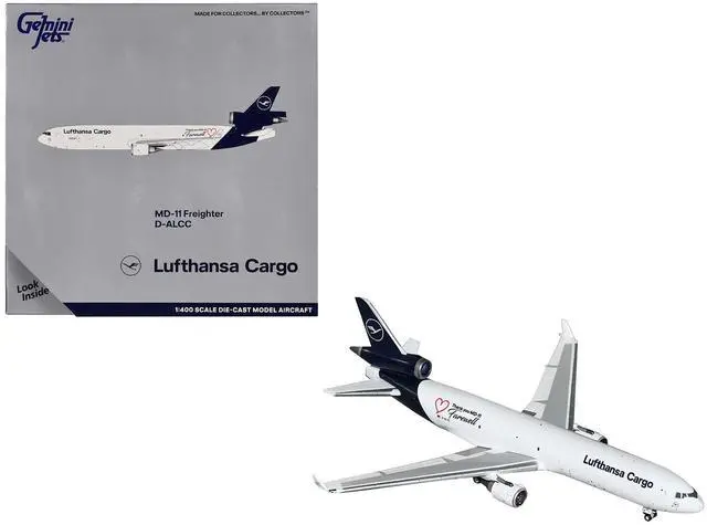 Alt view image 4 of 6 - McDonnell Douglas MD-11F Commercial Aircraft "Lufthansa Cargo" White with Dark Blue 1/400 Diecast Model by GeminiJets