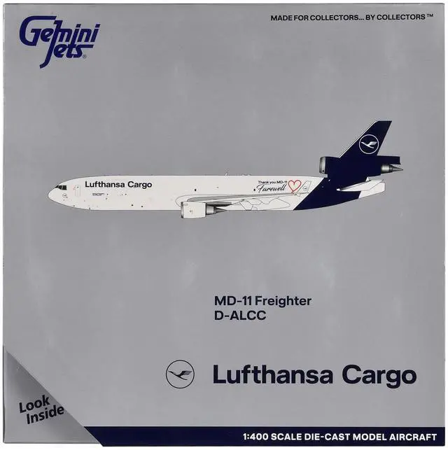 Alt view image 6 of 6 - McDonnell Douglas MD-11F Commercial Aircraft "Lufthansa Cargo" White with Dark Blue 1/400 Diecast Model by GeminiJets