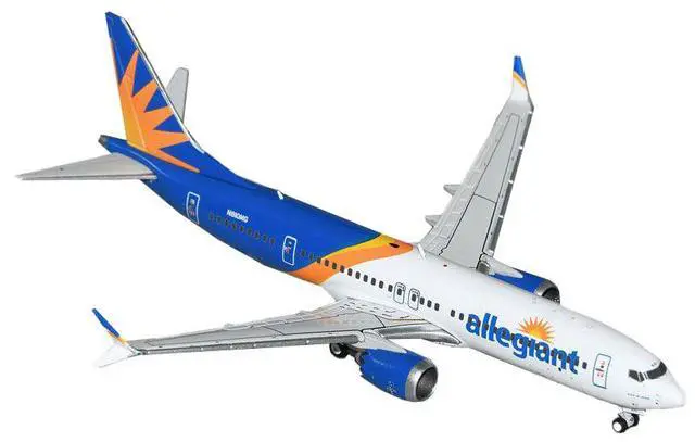 Alt view image 5 of 6 - Boeing 737 MAX 200 Commercial Aircraft "Allegiant Air" (N810MG) White and Blue 1/400 Diecast Model by GeminiJets