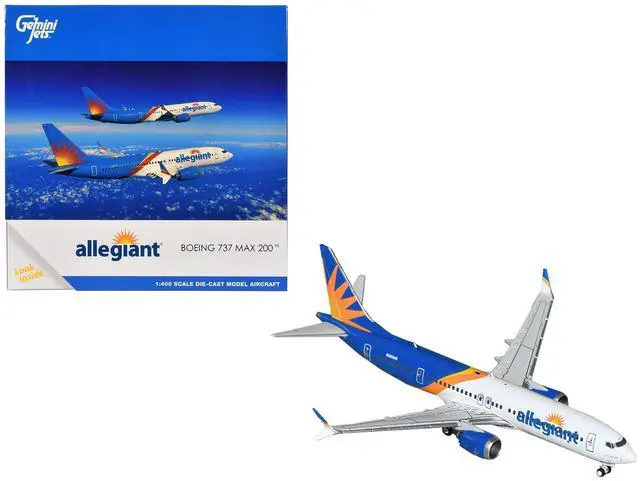 Alt view image 4 of 6 - Boeing 737 MAX 200 Commercial Aircraft "Allegiant Air" (N810MG) White and Blue 1/400 Diecast Model by GeminiJets