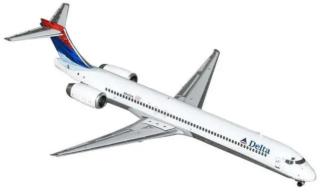 Alt view image 5 of 6 - McDonnell Douglas MD-90 Commercial Aircraft "Delta Air Lines" White with Blue and Red Tail 1/400 Diecast Model by GeminiJets