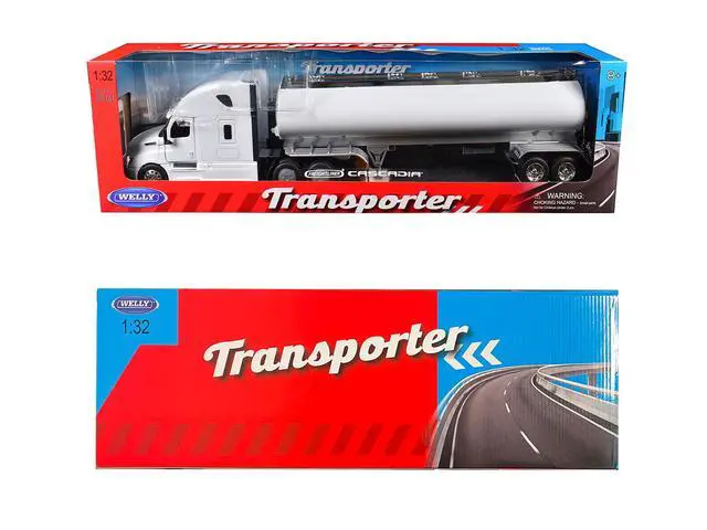 Alt view image 3 of 3 - Freightliner Cascadia Truck White with White Tanker Trailer "Transporter" Series 1/32 Diecast Model by Welly