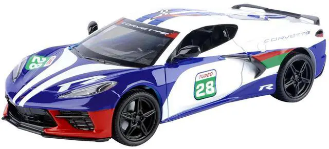 Alt view image 5 of 6 - 2020 Chevrolet Corvette #28 White with Blue Graphics "GT Racing" Series 1/24 Diecast Model Car by Motormax