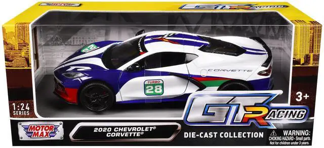 Alt view image 6 of 6 - 2020 Chevrolet Corvette #28 White with Blue Graphics "GT Racing" Series 1/24 Diecast Model Car by Motormax