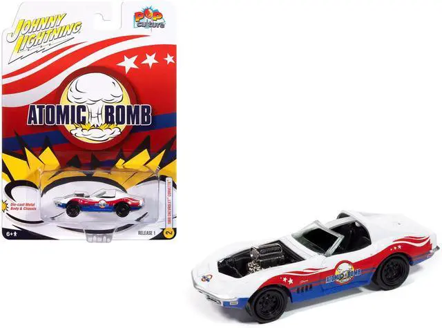 Alt view image 4 of 6 - 1969 Chevrolet Corvette "Atomic Bomb" White with Red and Blue Graphics 1/64 Diecast Model Cars by Johnny Lightning