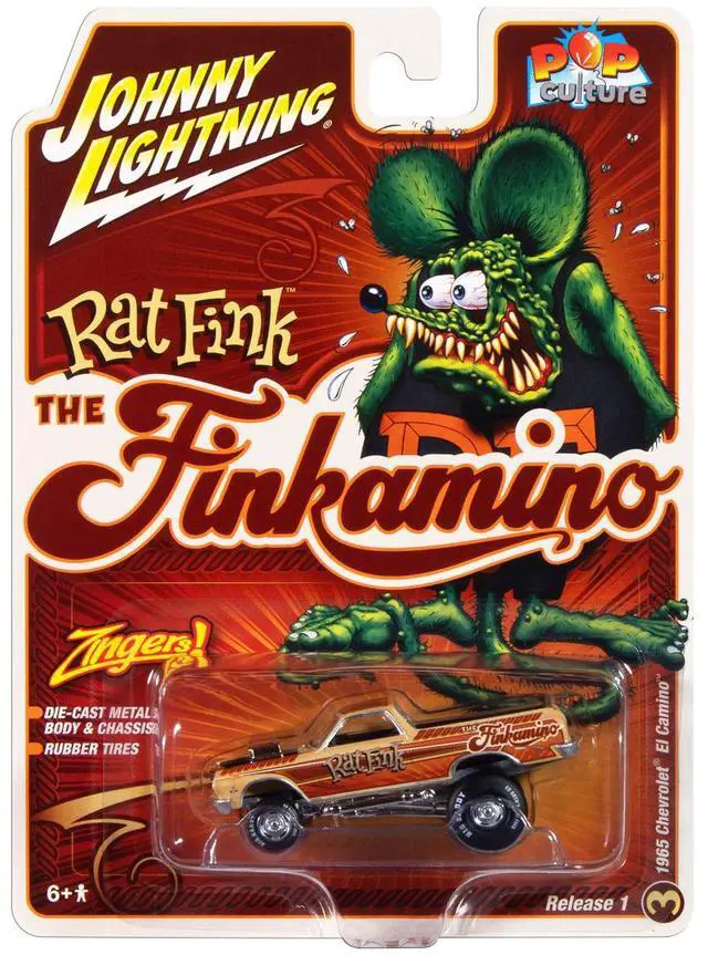 Alt view image 2 of 2 - 1965 Chevrolet El Camino Zinger "Finkamino" Beige with Graphics "Rat Fink" 1/64 Diecast Model Cars by Johnny Lightning
