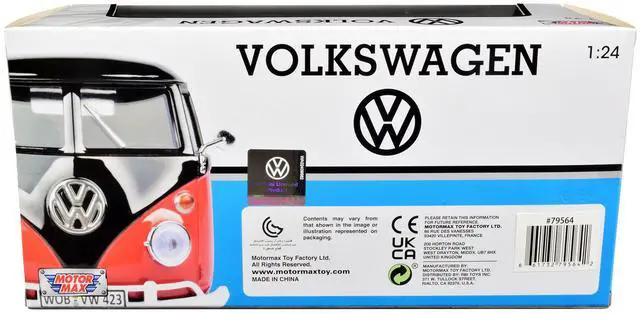 Alt view image 6 of 7 - Volkswagen Type 2 (T1) Fire Van "Feuerwehr" Red 1/24 Diecast Model Car by Motormax