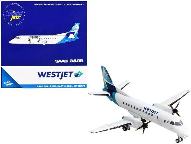 Alt view image 4 of 6 - Saab 340B Commercial Aircraft "WestJet Airlines" White with Blue Tail 1/400 Diecast Model Airplane by GeminiJets