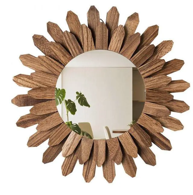 Main image of VEVOR Wall Mirror Decorative 12-inch Rustic Wood Boho Sunburst Wall Mirrors