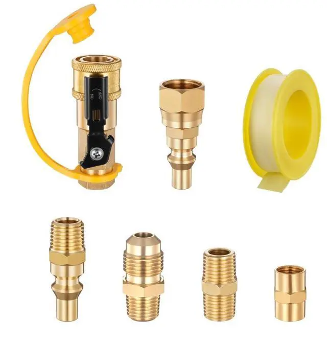 Main image of VEVOR 7 Pcs RV Propane Quick Connect Fitting 1/4-Inch NPT x 3/8-Inch Flare