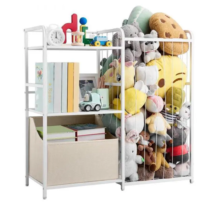 Main image of Stuffed Animal Storage Toy Storage Organizer 2-Tier Bookshelf 4 Cubbies White