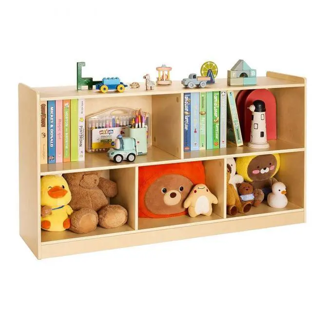 Main image of Toy Storage Organizer 2-Tier Cabinet 5 Section Cubbies for Home School Brown