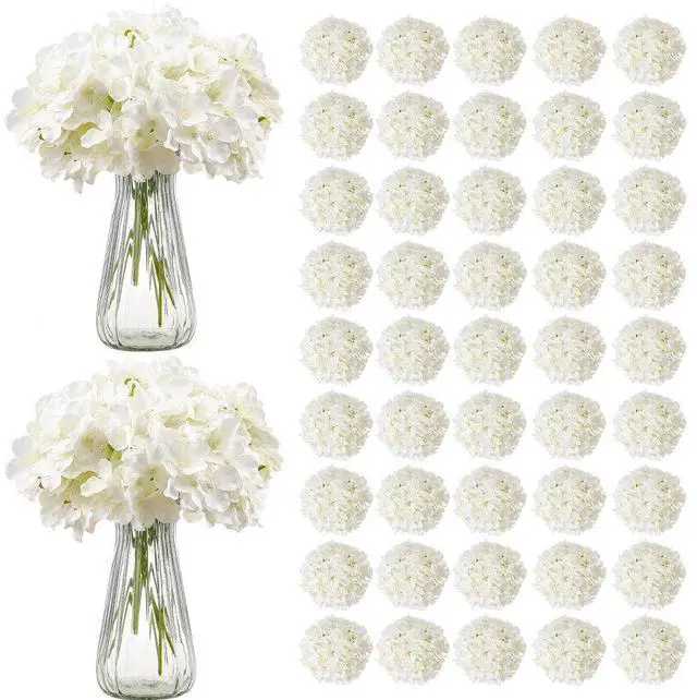 Main image of 105 Pcs Artificial Silk Hydrangea Flowers 9.8 In Bouquet Arrangement White