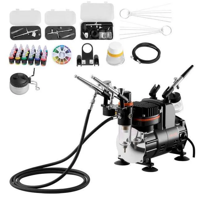 Main image of VEVOR Airbrush Kit Air Brush Kit 1/6 HP Air Compressor 3 Airbrushes 3 Tips Paint