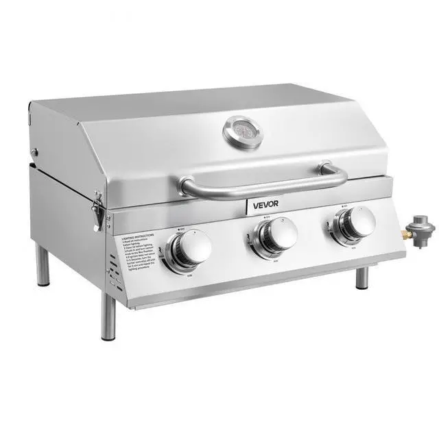 Main image of VEVOR Tabletop Gas Grill 3-Burner Portable Propane Grill Stainless Steel Outdoor