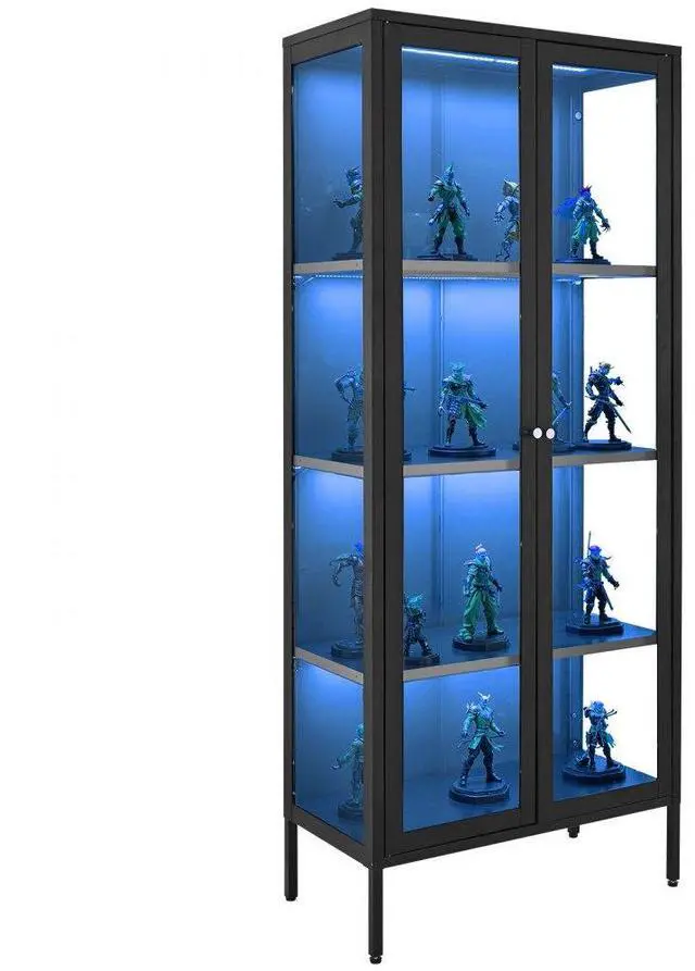 Main image of VEVOR Lighted Display Cabinet with Glass Doors 66 in Tall 4-Tier Curio Cabinet