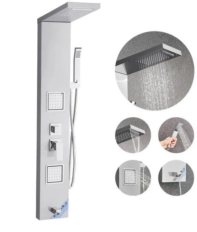 Main image of Shower Panel Tower System Stainless Steel Column Rainfall Head Massage Jet 5Mode