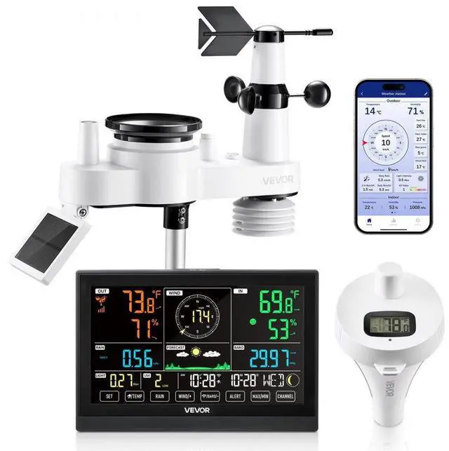Main image of VEVOR 7-in-1 Wi-Fi Weather Station 7.5 in Display Wireless Outdoor Sensor Pool