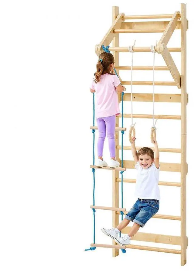 Main image of VEVOR Swedish Ladder Wall Gym 4-in-1 8-Level 220LBS Loading Indoor Jungle Gym