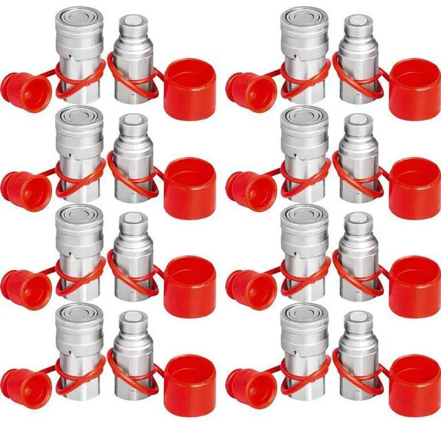 Alt view image 2 of 2 - VEVOR 8 Sets 1/2" Npt Skid Steer Flat Face Hydraulic Quick Connect Couplers For Bobcat