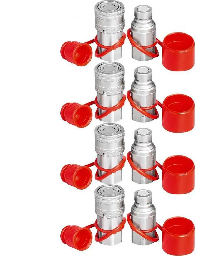 Alt view image 3 of 3 - 4 Sets 1/2" Npt Hydraulic Couplers Flat Face Quick Connect Skid Steer Bobcat