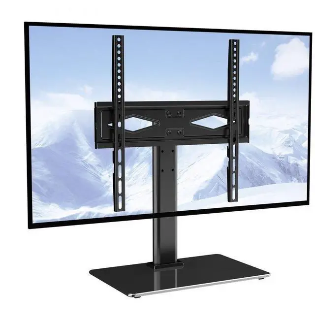 Alt view image 3 of 5 - VEVOR TV Stand Mount, Swivel Universal TV Stand for 32 to 55 inch TVs, Height Adjustable Portable Floor TV Stand with Tempered Glass Base for Bedroom, Living Room