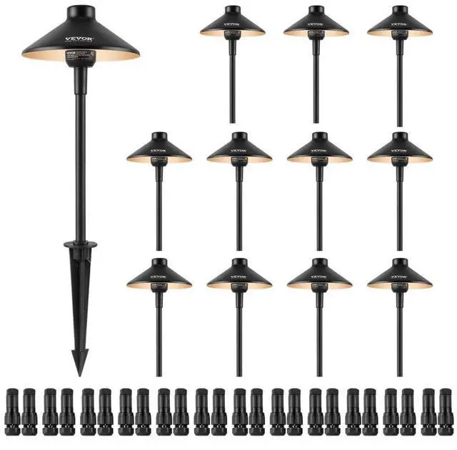Alt view image 2 of 2 - VEVOR 12 Pack Low Voltage Landscape Path Lights, 3W 210LM 12V-24VAC/DC Outdoor LED Pathway Lighting, 3000K Warm White Walkway Lights with Quick Connectors, IP66 Waterproof for Yard Garden Sidewalk