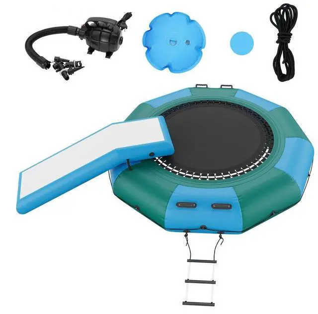 Alt view image 3 of 3 - VEVOR Inflatable Water Bouncer, 10ft Recreational Water Trampoline, Portable Bounce Swim Platform with Slide, 3-Step Ladder & Electric Air Pump, Kid Adult Floating Rebounder for Pool Lake Water Sports