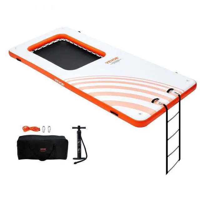 Alt view image 2 of 2 - VEVOR  Inflatable Floating Dock, 15x6.5FT Inflatable Dock Platform with 4*6FT Trampoline Mesh Pool, Non-Slip Floating Platform Water Mat with Portable Bag & Detachable Ladder for Pool Beach Relaxation