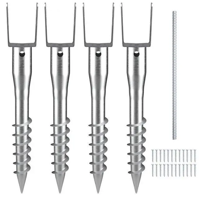 Main image of VEVOR No Dig Ground Anchor, 4 Pack 3.94 x 2.76 x 27.56 in DIY Screw in Post Stake, Includes 6 Lag Bolts & a Rebar, U-Shape Heavy Duty Steel Post Holder, Great for Mailbox Posts and Fence Posts