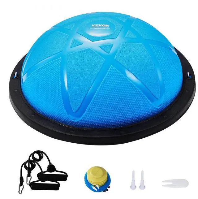 Alt view image 3 of 3 - VEVOR Half Exercise Ball Trainer, 23 inch Balance Ball Trainer, 660 lbs Capacity Stability Ball, Yoga Ball with Resistance Bands and Pump, Strength Fitness Ball for Home Gym, Full Body Workouts, Blue