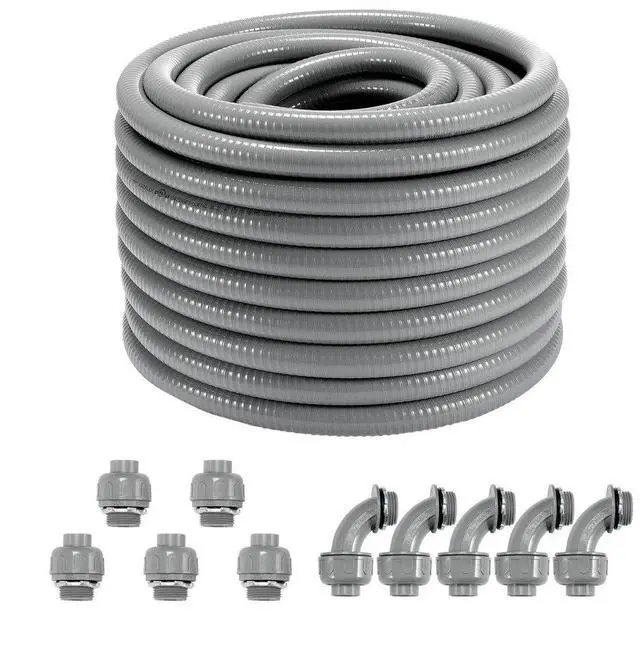 Alt view image 3 of 3 - VEVOR 3/4-Inch Flexible Electrical Conduit, 100 ft, PVC Liquid-Tight Conduit Non-Metallic with 5 Straight and 5 90-Degree Conduit Connector Fittings, for Air Conditioning Motor Controller Pump, IP65