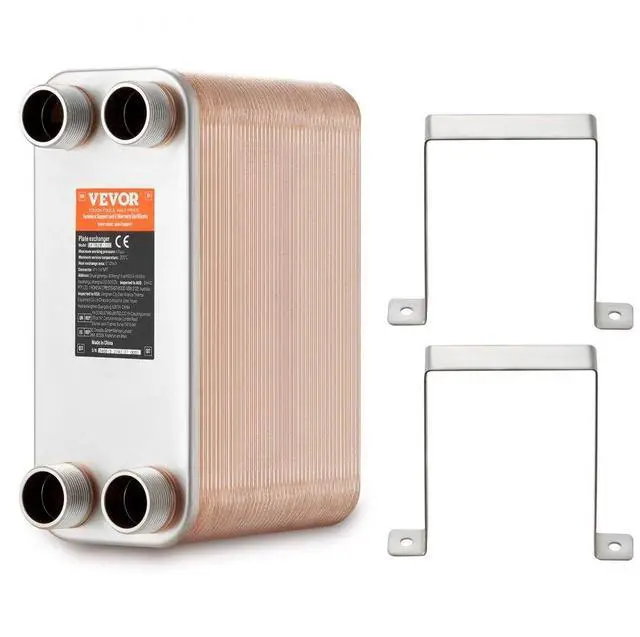 Alt view image 2 of 2 - VEVOR Heat Exchanger, 5"x 12" 80 Plates Brazed Plate Heat Exchanger, Copper/316L Stainless Steel Water To Water Heat Exchanger For Floor Heating, Water Heating, Snow Melting, Beer Cooling