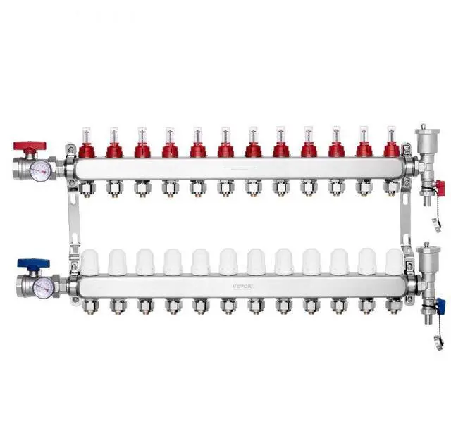 Main image of VEVOR 12-Branch Radiant Heat Manifold 1/2" PEX Tubing Floor Heating Manifold Set