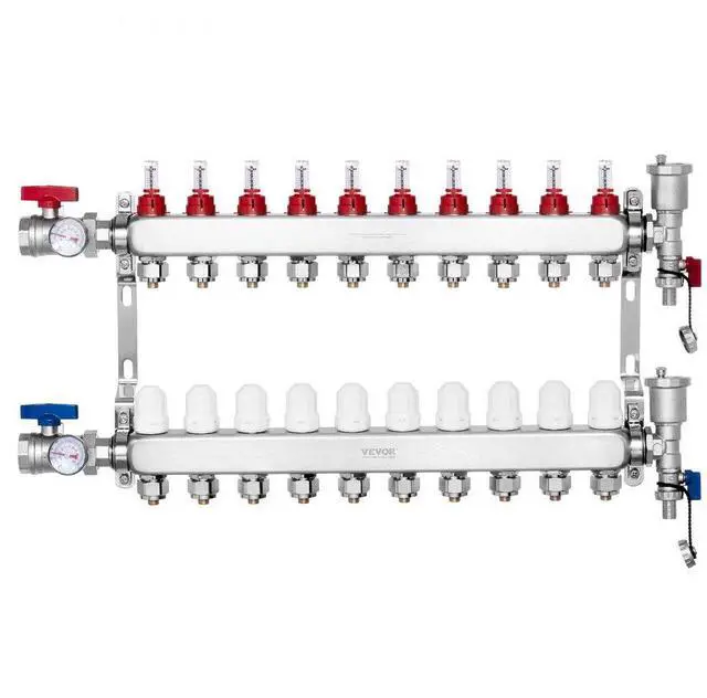 Main image of VEVOR 10-Branch Radiant Heat Manifold 1/2" PEX Tubing Floor Heating Manifold Set