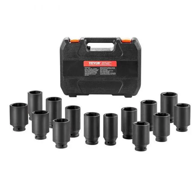 Main image of VEVOR Axle Nut Impact Socket Set 1/2" Drive Deep 6+12-Point 14PCS Metric Socket