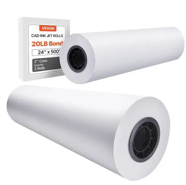 Alt view image 2 of 9 - VEVOR Wide Format Paper, 24 in x 500 ft Plotter Paper, 2 Rolls CAD Bond Rolls with 3 in Core, 20 LB Bond Paper Rolls, Idea for CAD Drawings, Engineering Plans, GIS Maps & Architectural Designs