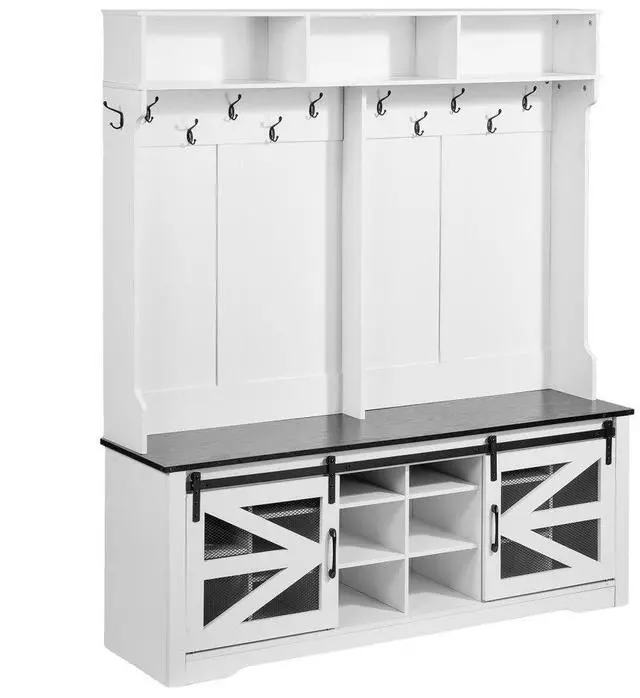 Alt view image 2 of 2 - VEVOR Hall Tree Entryway Bench, LED Coat Rack with Shoe Storage, 59" Wide Mudroom Bench with Storage and Seating, Adjustable Shelves and 12 Hanging Hooks, for Mudroom, Entryway, Hallway