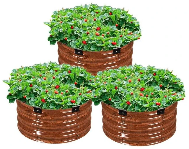 Main image of Metal Raised Garden Bed 2x1 ft 3 Pcs Outdoor Galvanized Planter Wood Grain