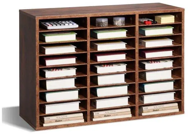 Alt view image 2 of 2 - VEVOR Literature Organizer, 27 Compartments Office Mailbox with Removable Shelves, Wood Mailbox Sorter Particle Board Office Home Classroom Storage, File Sorter for File, Document, Paper, Dark Brown