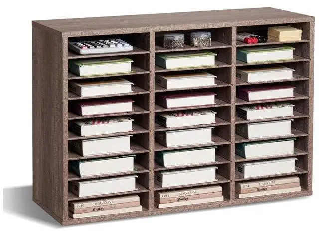 Alt view image 2 of 2 - VEVOR Literature Organizer, 27 Compartments Office Mailbox with Removable Shelves, Wood Mailbox Sorter Particle Board Office Home Classroom Storage, File Sorter for File, Document, Paper, Black-Grey