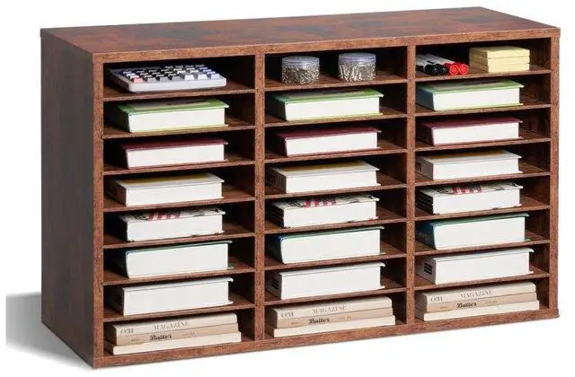 Alt view image 2 of 2 - VEVOR Literature Organizer, 24 Compartments Office Mailbox with Removable Shelves, Wooden Mailbox Sorter Particle Board Office Home Classroom Storage, File Sorter for Documents, Papers, Retro Brown