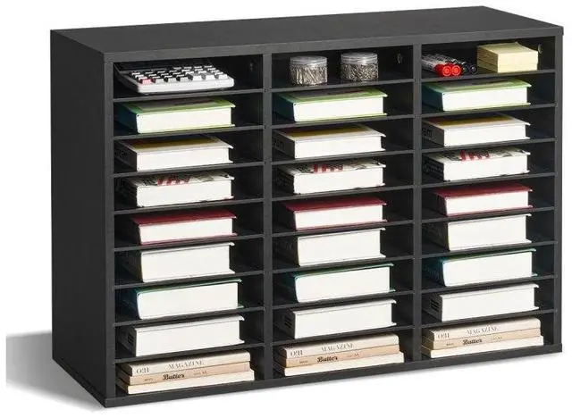 Alt view image 2 of 2 - VEVOR Literature Organizer, 27 Compartments Office Mailbox with Removable Shelves, Wooden Mailbox Sorter Particle Board Office Home Classroom Storage, File Sorter for Files, Documents, Papers, Black