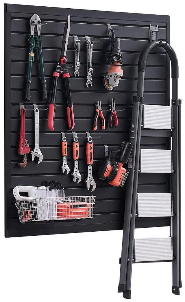 Main image of 4 x 4 ft Slat Wall Paneling PVC Black Garage Slatwall with Modular Design