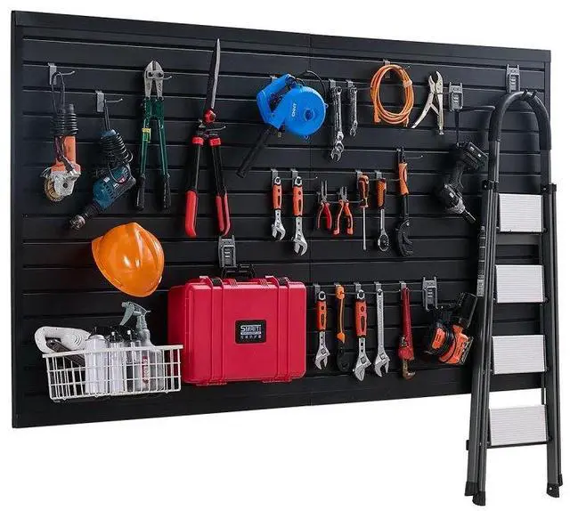 Main image of 8 x 4 ft Slat Wall Paneling PVC Black Garage Slatwall with Modular Design