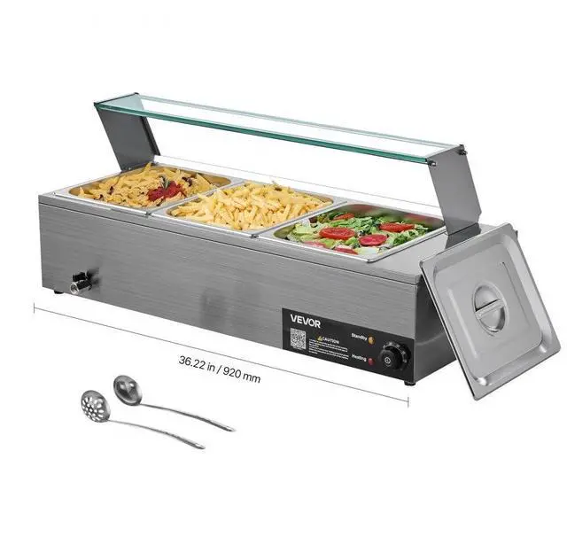 Alt view image 2 of 2 - VEVOR  Commercial Electric Food Warmer Countertop Buffet 3*8Qt with Glass Shield