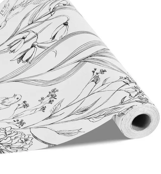 Main image of VEVOR Peel and Stick Wallpaper 17.7x393.7 in White Botanical Floral Waterproof